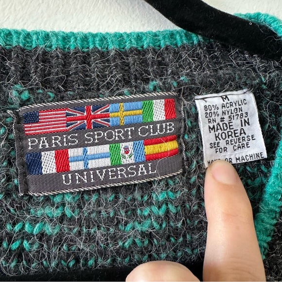 Vintage Cozy Gray and Teal Patterned Unisex Cardigan Sweater - Picture 5 of 8